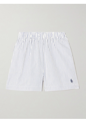 Sporty & Rich - Src Embroidered Striped Cotton-poplin Shorts - Blue - x small,small,medium,large,x large