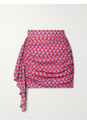 RHODE - Hannah Draped Printed Crepe Mini Skirt - Red - x small,small,medium,large