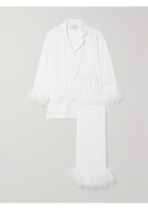 SLEEPER - Feather-trimmed Twill Pajama Set - White - XS,S,M,L,XL,2XL,3XL