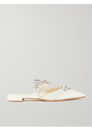 Manolo Blahnik - Lurum 45 Crystal-embellished Satin Mules - Cream - IT34,IT34.5,IT35,IT35.5,IT36,IT36.5,IT37,IT37.5,IT38,IT38.5,IT39,IT39.5,IT40,IT40.5,IT41,IT41.5,IT42,IT43