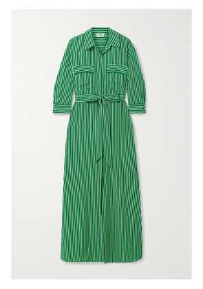 L'AGENCE - Cameron Belted Striped Silk Crepe De Chine Maxi Shirt Dress - Green - x small,small,medium,large