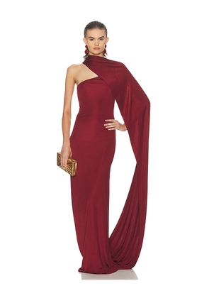 Helsa The Muse Cape Jersey Dress in Burgundy. Size L. Also in XS, XXS, S, M, XL.
