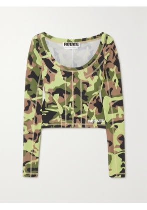 ROTATE BIRGER CHRISTENSEN - Tamisha Cropped Camouflage-print Recycled Stretch-jersey Top - Green - x small,small,medium,large