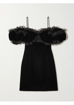 Givenchy - Cutout Ruffled Plissé Organza-trimmed Velvet Mini Dress - Black - FR 34,FR 36,FR 38,FR 40