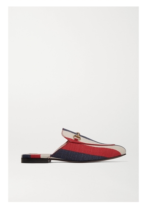 Gucci - Princetown Horsebit-detailed Striped Canvas Slippers - Red - IT34,IT35,IT35.5,IT36,IT36.5,IT37,IT37.5,IT38,IT38.5,IT39,IT39.5,IT40,IT40.5,IT41,IT41.5,IT42