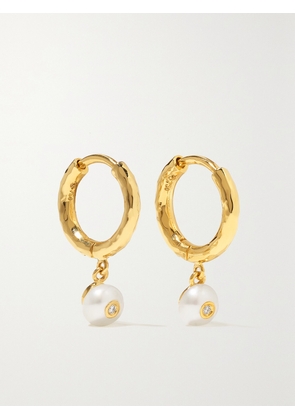 Octavia Elizabeth - + Net Sustain Micro Gabby 18-karat Recycled Gold, Pearl And Diamond Hoop Earrings - One size