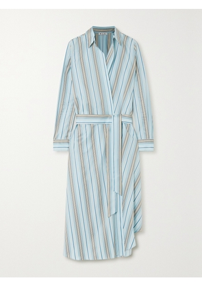 Loro Piana - Belted Striped Cotton-poplin Wrap Dress - Blue - small,medium,large,x large