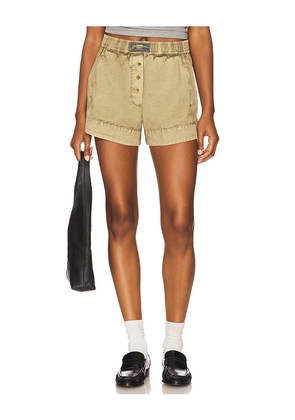 Ganni Washed Stretch Cotton Elasticated Shorts in Olive. Size 34. Also in 36, 38, 40, 42.