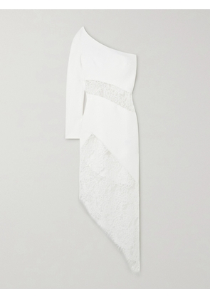 RASARIO - Asymmetric One-sleeve Lace-paneled Crepe Midi Dress - White - FR 34,FR 36,FR 38,FR 40,FR 42