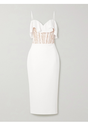 RASARIO - Ruffled Crepe, Lace And Tulle Midi Dress - White - FR 34,FR 36,FR 38