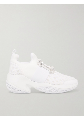 Roger Vivier - Viv Run Crystal-embellished Mesh And Leather Slip-on Sneakers - White - IT35,IT35.5,IT36,IT36.5,IT37,IT37.5,IT38,IT38.5,IT39,IT39.5,IT40,IT40.5,IT41,IT41.5,IT42