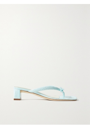 BY FAR - Bibi Bow-embellished Croc-effect Leather Sandals - Blue - IT35,IT36,IT37,IT38,IT39,IT40,IT41