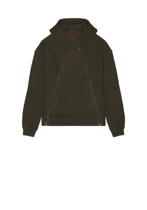ISA BOULDER Triangle Zip Hoodie in Dark Green. Size M. Also in L, S.