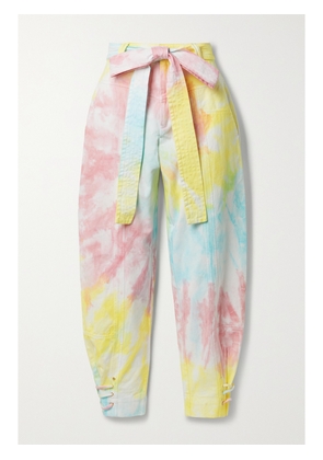 LOVESHACKFANCY - Tao Cropped Belted Tie-dyed Cotton-blend Twill Tapered Pants - Yellow - US0,US2,US4,US6,US8,US10,US12