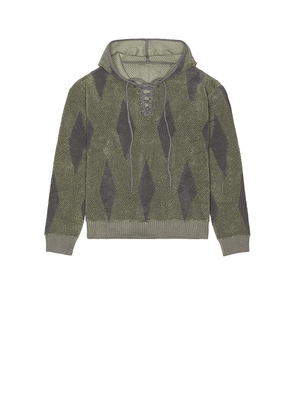 ISA BOULDER Small Argyle Towel Hoodie in Green. Size L. Also in M, S, XL/1X.