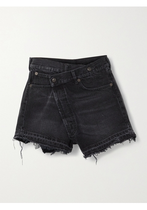 R13 - Crossover Asymmetric Distressed Denim Shorts - Black - 24,25,26,27,28,29,30,31