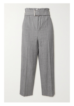 MICHAEL KORS COLLECTION - Cropped Belted Pinstriped Crinkled-wool Straight-leg Pants - Gray - US0,US2,US4,US6,US8,US10,US12,US14,US16