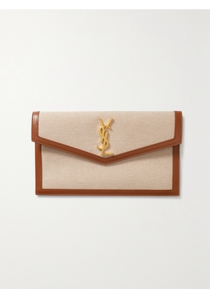 SAINT LAURENT - Uptown Leather-trimmed Cotton-canvas Pouch - Brown - One size