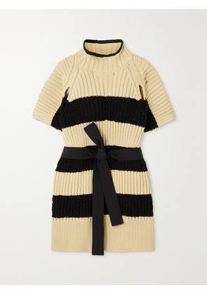 Moncler Genius - Belted Striped Ribbed Cotton-blend Poncho - Ivory - xx small,x small,small,medium