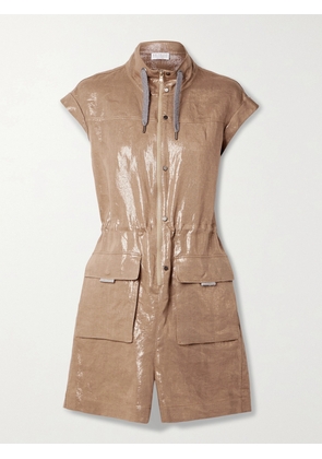 Brunello Cucinelli - Metallic Linen-twill Playsuit - Brown - xx small,x small,small,medium,large,x large