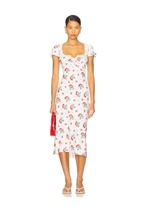 Frankies Bikinis Delicate Crepe Midi Dress in White. Size L. Also in XS, M.