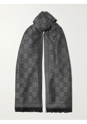 Gucci - + Net Sustain Sten Reversible Fringed Organic Wool-jacquard Scarf - Gray - One size
