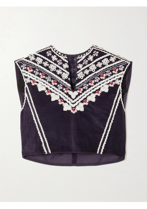 Isabel Marant - Camena Embellished Embroidered Velvet Tank - Blue - FR 34,FR 36,FR 38,FR 40,FR 42,FR 44