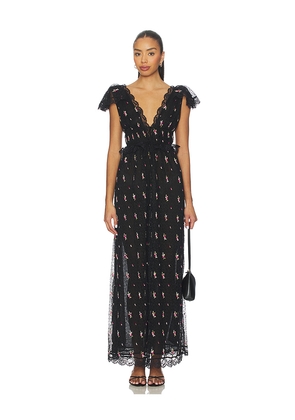 For Love & Lemons Poppy Pleated Lace Maxi Dress in Black. Size L. Also in M, S, XS.