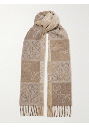 LOEWE - Fringed Intarsia Wool And Cashmere-blend Scarf - Neutrals - One size