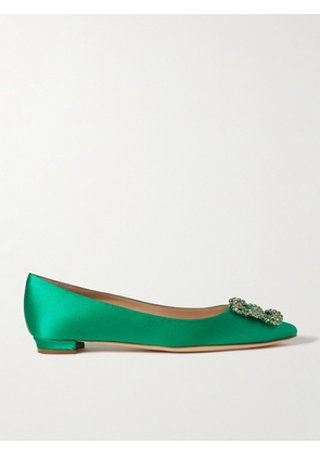 Manolo Blahnik - Hangisi Crystal-embellished Satin Point-toe Flats - Green - IT34,IT35,IT35.5,IT36,IT36.5,IT37,IT37.5,IT38,IT38.5,IT39,IT39.5,IT40,IT40.5,IT41,IT41.5,IT42,IT42.5,IT43