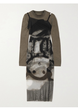 Givenchy - Layered Printed Tulle And Cotton-jersey Midi Dress - Green - x small,small,medium