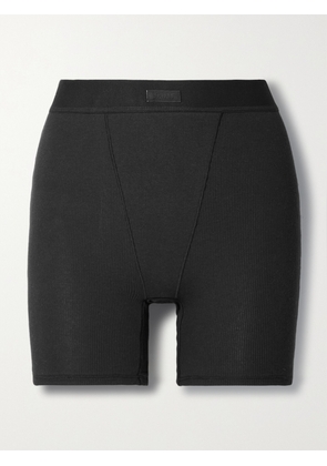 SKIMS - Cotton Collection Ribbed Cotton-blend Jersey Boxer Shorts - Soot - Black - XXS,XS,S,M,L,XL,2XL,3XL,4XL