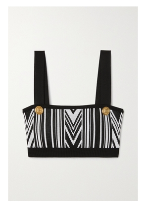 Balmain - Cropped Button-embellished Jacquard-knit Top - Black - FR 34,FR 36,FR 38,FR 40,FR 42,FR 44