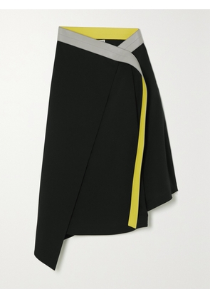 LOEWE - Leather-trimmed Wool-twill Wrap Skirt - Black - FR 32,FR 34,FR 36,FR 38,FR 40,FR 42,FR 44