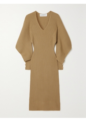 Lanvin - Cutout Embellished Ribbed Wool And Cashmere-blend Midi Dress - Neutrals - x small,small,medium,large,x large
