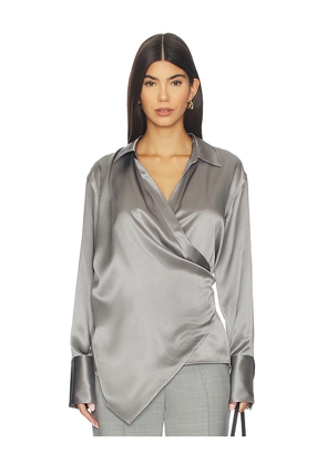 Helmut Lang Wrap Relax Shirt in Metallic Silver, grey. Size M. Also in XS, S.