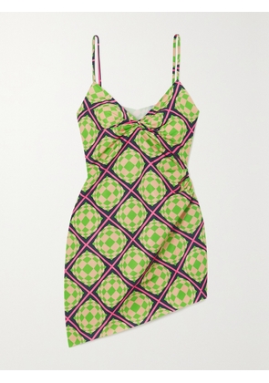 MAISIE WILEN - Party Girl Asymmetric Printed Crepe Mini Dress - Green - x small,small,medium,large