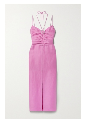 RASARIO - Crystal-embellished Linen-blend Midi Dress - Pink - FR 34,FR 36,FR 38,FR 40,FR 42,FR 44