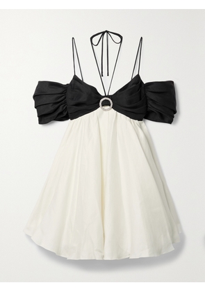 RASARIO - Crystal-embellished Ruched Two-tone Linen-blend Halterneck Mini Dress - Black - FR 36,FR 38,FR 40,FR 42