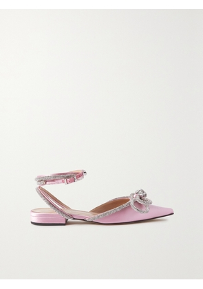 MACH & MACH - Double Bow Crystal-embellished Satin Point-toe Flats - Pink - IT35,IT35.5,IT36,IT36.5,IT37,IT37.5,IT38,IT38.5,IT39,IT39.5,IT40,IT40.5,IT41,IT41.5,IT42