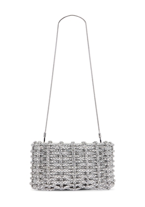 SIMKHAI Morgan Wove Rhinestone Clutch in Metallic Silver.