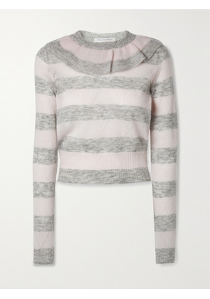PHILOSOPHY DI LORENZO SERAFINI - Ruffled Striped Pointelle-knit Mohair-blend Sweater - Purple - IT38,IT40,IT42,IT44,IT46,IT48