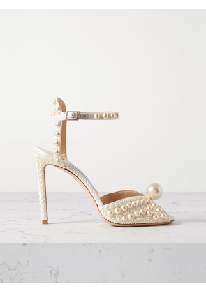 Jimmy Choo - Sacora 100 Faux Pearl-embellished Satin Sandals - White - IT34,IT35,IT35.5,IT36,IT36.5,IT37,IT37.5,IT38,IT38.5,IT39,IT39.5,IT40,IT40.5,IT41,IT42,IT43