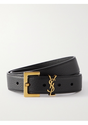 SAINT LAURENT - Cassandre Textured-leather Belt - Black - 60,65,70,75,80,85,90,95,100,105,110,115,120