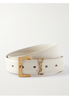 SAINT LAURENT - Cassandre Leather Belt - Cream - 60,65,70,75,80,85,90,95,100,105,110,115,120