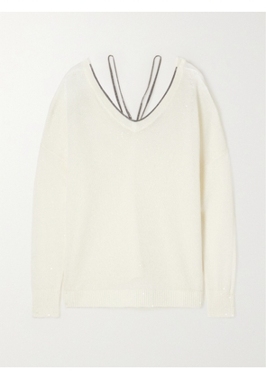 Brunello Cucinelli - Crystal-embellished Linen And Silk-blend Sweater - White - XXS,XS,S,M,L,XL,XXL,XXXL