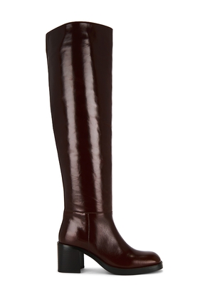Jeffrey Campbell Vinyl Over The Knee Boot in Cognac. Size 10. Also in 6, 6.5, 7, 7.5, 8, 8.5, 9.