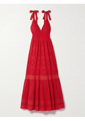 ALICE + OLIVIA - Levine Broderie Anglaise Cotton And Linen-blend Maxi Dress - Red - US0,US2,US4,US6,US8,US10,US12