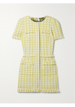 Oscar de la Renta - Fringed Houndsthooth Cotton-blend Tweed Mini Dress - Yellow - US0,US2,US4,US6,US8,US10,US12,US14