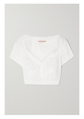 Emporio Sirenuse - Violante Cropped Ruffled Printed Cotton-poplin Top - White - IT38,IT40,IT42,IT44,IT46,IT48,IT50